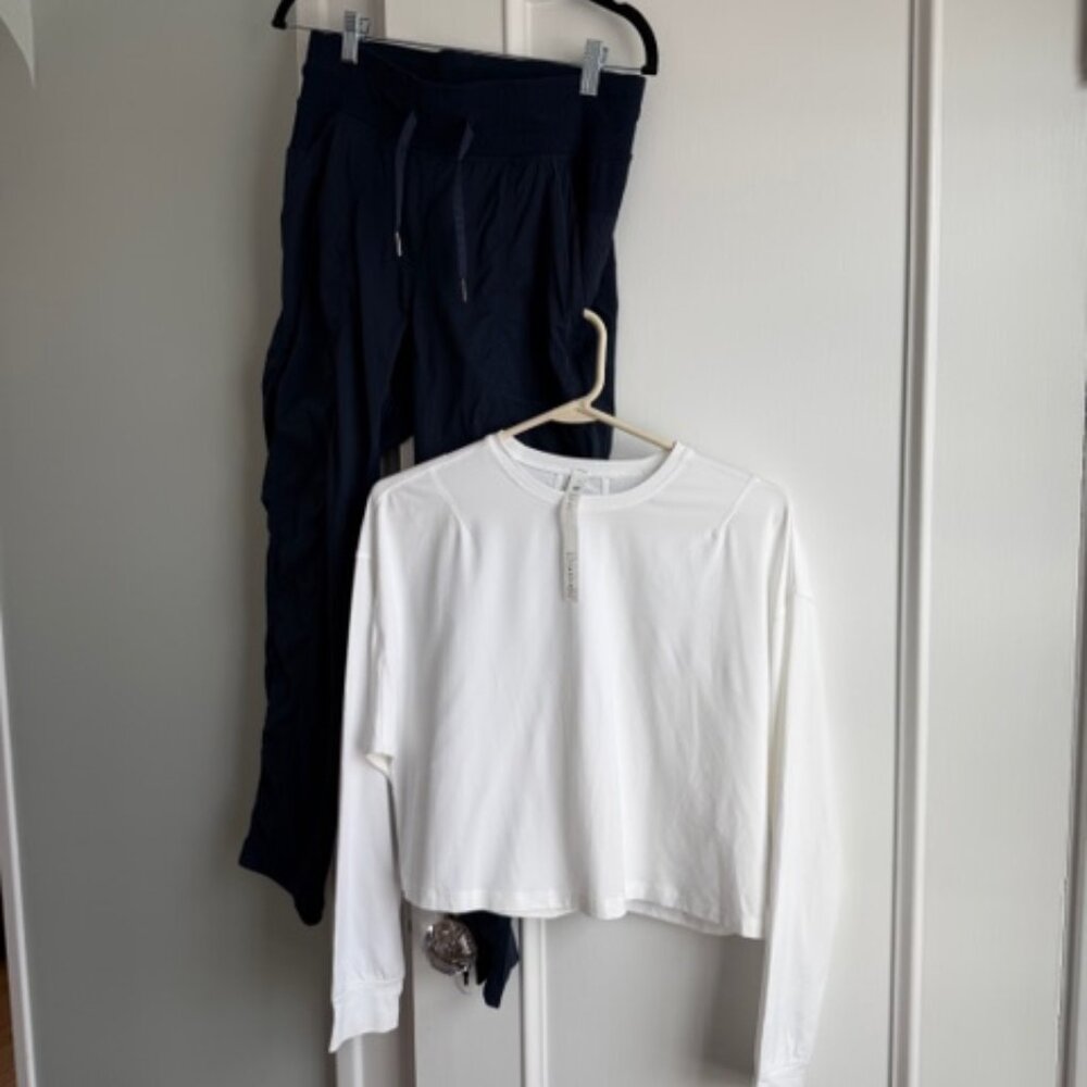 Lululemon Dance Studio Mid-Rise Drawstring Jogger and White swing top Size 8